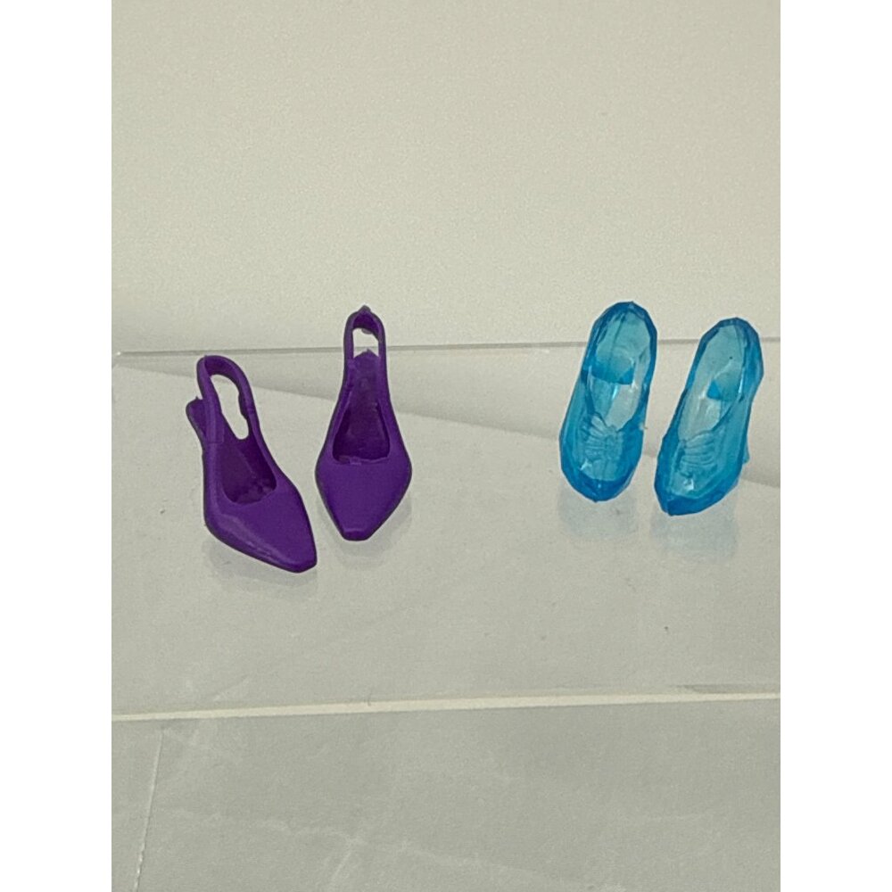 2 Pairs Barbie Doll Shoes Purple Slingback Heels & Blue Crystal Glass Slippers